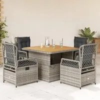 Set da Pranzo da Giardino 5 pz con Cuscini in Polyrattan Grigio 3262915