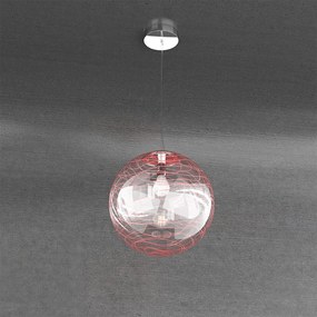 Sospensione Contemporanea Moon Metallo Cromo Vetro Rosso 1 Luce E27 D.30Cm