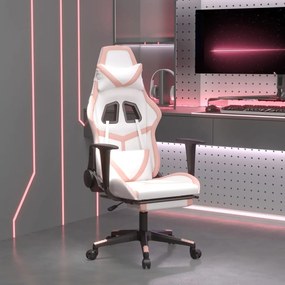 Sedia da gaming massaggio poggiapiedi bianco e rosa similpelle