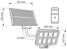 Riflettore LED solare con sensore INTEGRA LED/3W/3,7V IP44 + +TC