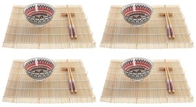 Set per Sushi DKD Home Decor Multicolore Bambù Mandala Gres Orientale (16 Pezzi)
