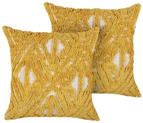 Set di 2 cuscini cotone trapuntati giallo senape e beige 45 x 45 cm ALCEA Beliani