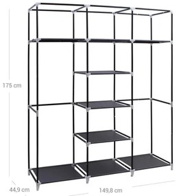 Armadio salvaspazio in tessuto MATIS 150x175 cm, nero, con ripiani e asta appendiabiti