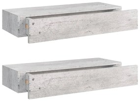 Scaffali a muro cassetti 2 pz grigio cemento 60x23,5x10 cm mdf