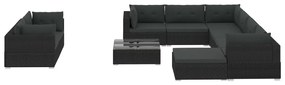 Set Divani da Giardino 10 pz con Cuscini in Polyrattan Nero