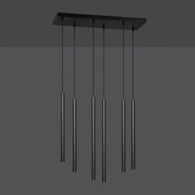 Lampadario 6 Luci Moderno Shu Acciaio Nero E Paralumi A Cilindri Sottili
