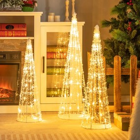 Costway Set di 3 alberi di Natale a forma di cono con luci a LED, Set di alberi conici decorativi per Natale