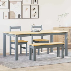 Set Da Pranzo 4 Pz Panama Grigio İn Legno Massello Di Pino /