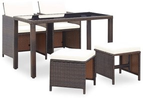 Set da pranzo da giardino 5 pz con cuscini polyrattan marrone