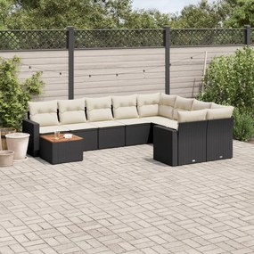 Set divani da giardino 10pz con cuscini in polyrattan nero