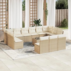 Set divani da giardino 14pz con cuscini in polyrattan beige