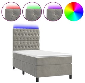 Letto a Molle Materasso e LED Grigio Chiaro 80x200 cm Velluto