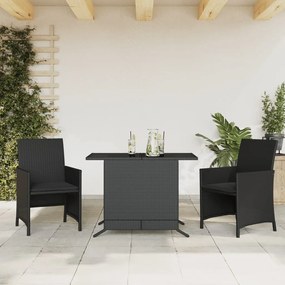 Set Da Bistrò 3 Pz Con Cuscini Nero İn Polyrattan /