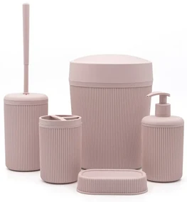Set completo accessori bagno da appoggio 5 pezzi rosa in plastica Ring