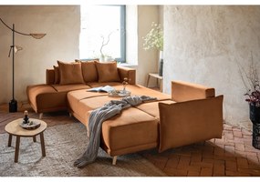 Divano letto angolare in velluto a coste color mattone (angolo sinistro/"U") Lazy Lukka - Miuform