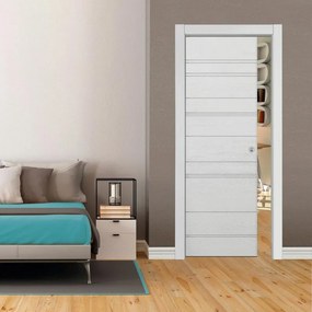 Porta interna scorrevole Mast Incisa in legno laccato colore grigio, L 80 x H 210 cm, apertura reversibile