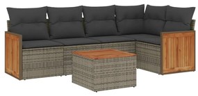 Set divano da giardino 6 pz con cuscini grigio in polyrattan