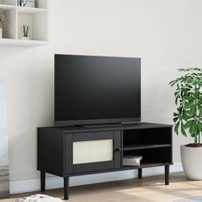 Mobile Tv Senja Aspetto Rattan Nero 106x40x49 Cm Massello Pino /