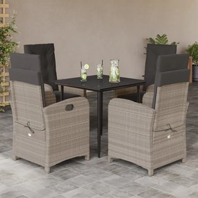 Set pranzo da giardino 5pz con cuscini grigio chiaro polyrattan
