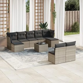 Set divano da giardino 10 pz con cuscini grigio in polyrattan