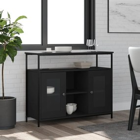 Credenza Nera 100x35x80 Cm İn Legno Multistrato /