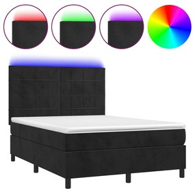 Letto a molle con materasso e led nero 140x190 cm in velluto