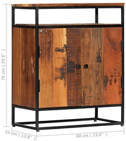 Credenza 60x35x76 cm in Legno Massello di Recupero e Acciaio