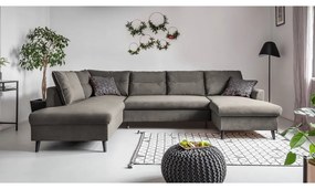 Divano letto a U in velluto grigio scuro, angolo sinistro Stylish Stan - Miuform