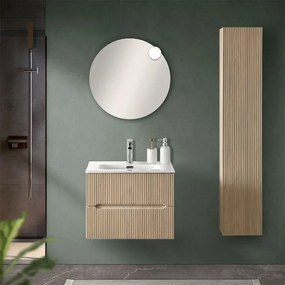 Mobiletto bagno sospeso cannettato 60 cm teak sabbiato con specchio Bali