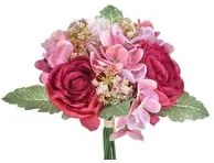 Set 3 Bouquet Artificiali Rose con Ortenzie Altezza 30 cm Rosa