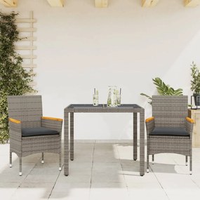 Set Da Pranzo Da Giardino 3pz Con Cuscini İn Polyrattan E Vetro /