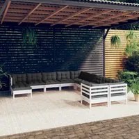 Set Divani da Giardino 11 pz con Cuscini Legno di Pino Biancocod mxl 73530