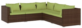 Set Divani da Giardino 5 pz con Cuscini in Polyrattan Marrone