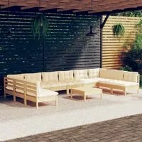 Set Divani da Giardino 11 pz con Cuscini Crema Massello di Pino 3097193