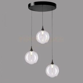 Lampada a sospensione bolla, metallo nero opaco + paralume in vetro...