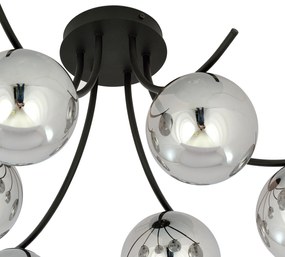 Plafoniera Moderna 6 Luci Coeo In Acciaio Nero E Diffusori In Vetro Fumè