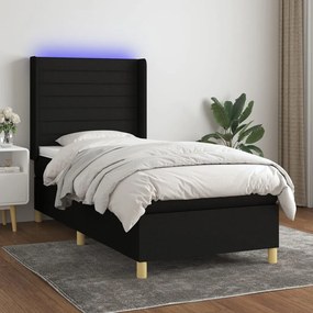 Letto a molle con materasso e led nero 80x200 cm in tessuto