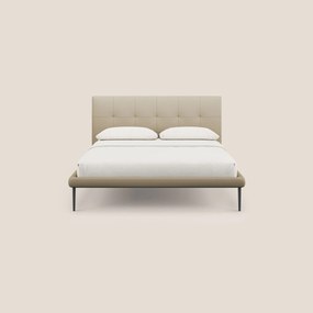 Midori letto imbottito trapuntato in ecopelle con piedini alti T04 beige