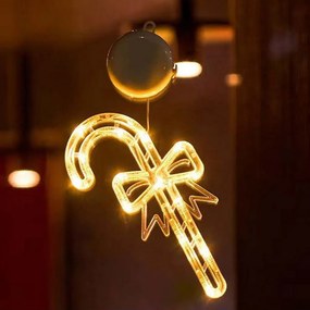 Decorazione per finestre Bastoncino di zucchero natalizio luminoso Led a ciondolo con ventosa Bianco caldo a batteria Wisdom