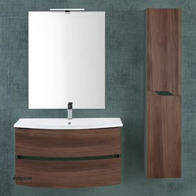 Mobile Bagno Sospeso "Maiori" Da 90 Cm Composto Da Due Cassetti Finitura Noce Canaletto/Verde Bottiglia