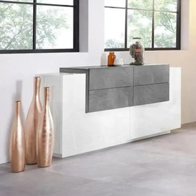 Credenza Moderna New Coro con 2 Ante Battenti e 4 Cassetti Bianco Ardesia