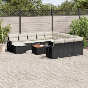 Set divani da giardino 13pz con cuscini nero in polyrattan