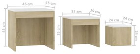 Tavolini Impilabili 3 pz Bianco e Rovere Sonoma Truciolato