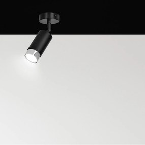 Faretto Orientabile 1 Luce Ragnar A Cilindro In Acciaio Nero E Cromo