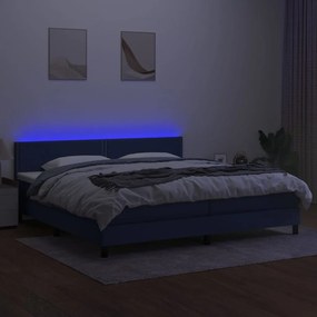 Letto a Molle Materasso e LED Blu 200x200cm in Tessuto