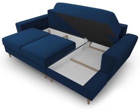 Divano angolare blu allungabile e con contenitore (con penisola a destra/con chaise lounge) con rivestimento in velluto Kyoto – Cosmopolitan Design