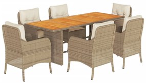 Set da pranzo da giardino 7 pz con cuscini beige in polyrattan