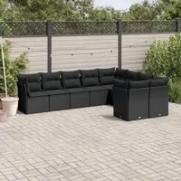 Set Divani da Giardino 9 pz con Cuscini Nero in Polyrattan 3250004