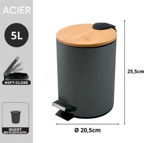 Cestino per la spazzatura grigio scuro in acciaio con pedale 5 l Adonis – Spirella