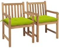 Sedie da Giardino 2 pz Cuscini Verde Brillante in Legno di Teak 3062756